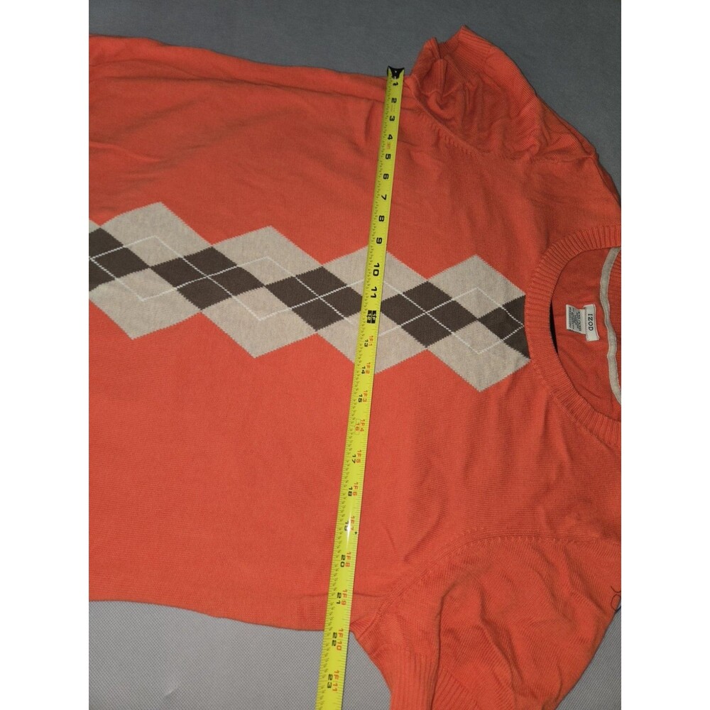 IZOD Women's Short Sleeve Argyle Knit Sweater Orange 100% Cotton Size XXL - Picture 4 of 8